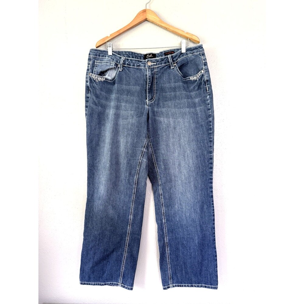 Earl Straight leg Jeans Women's Mid Rise Pockets Studded Rhinestone cross Sz 18W